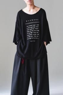 BISHOOL Message Embroidery Cut Off Loose Sweat-T black