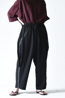 BISHOOL Wool Gabardine Zip Big Pants