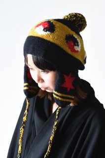 Leh Ear Flap Knit Cap Yinyang Black