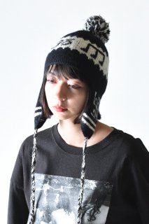 Leh Ear Flap Knit Cap Om Black