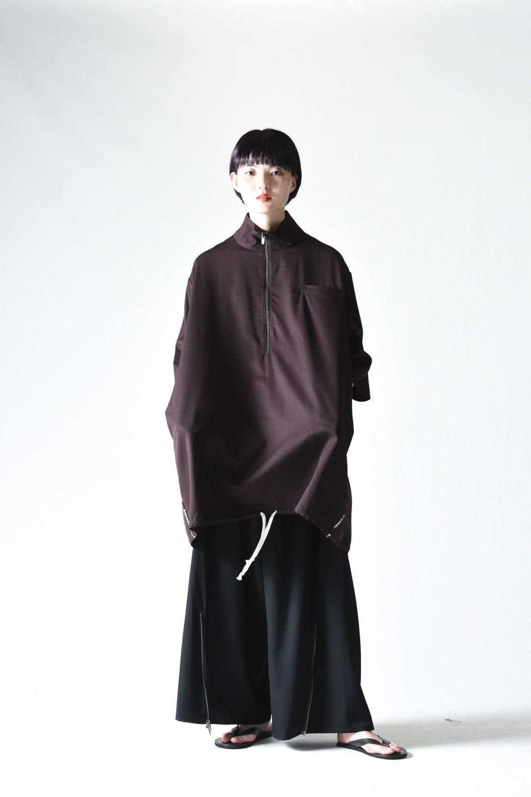 BISHOOL Wool Gabardine Half Zip Line Pullover brown (A-014