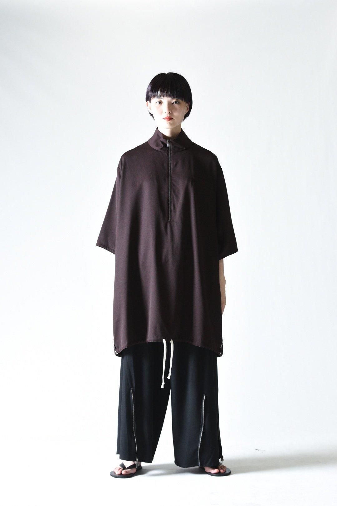 トップス HIKOOOO BISHOOL BISHOOL Wool Gabardine Half Zip Line Pullover brown (A-014