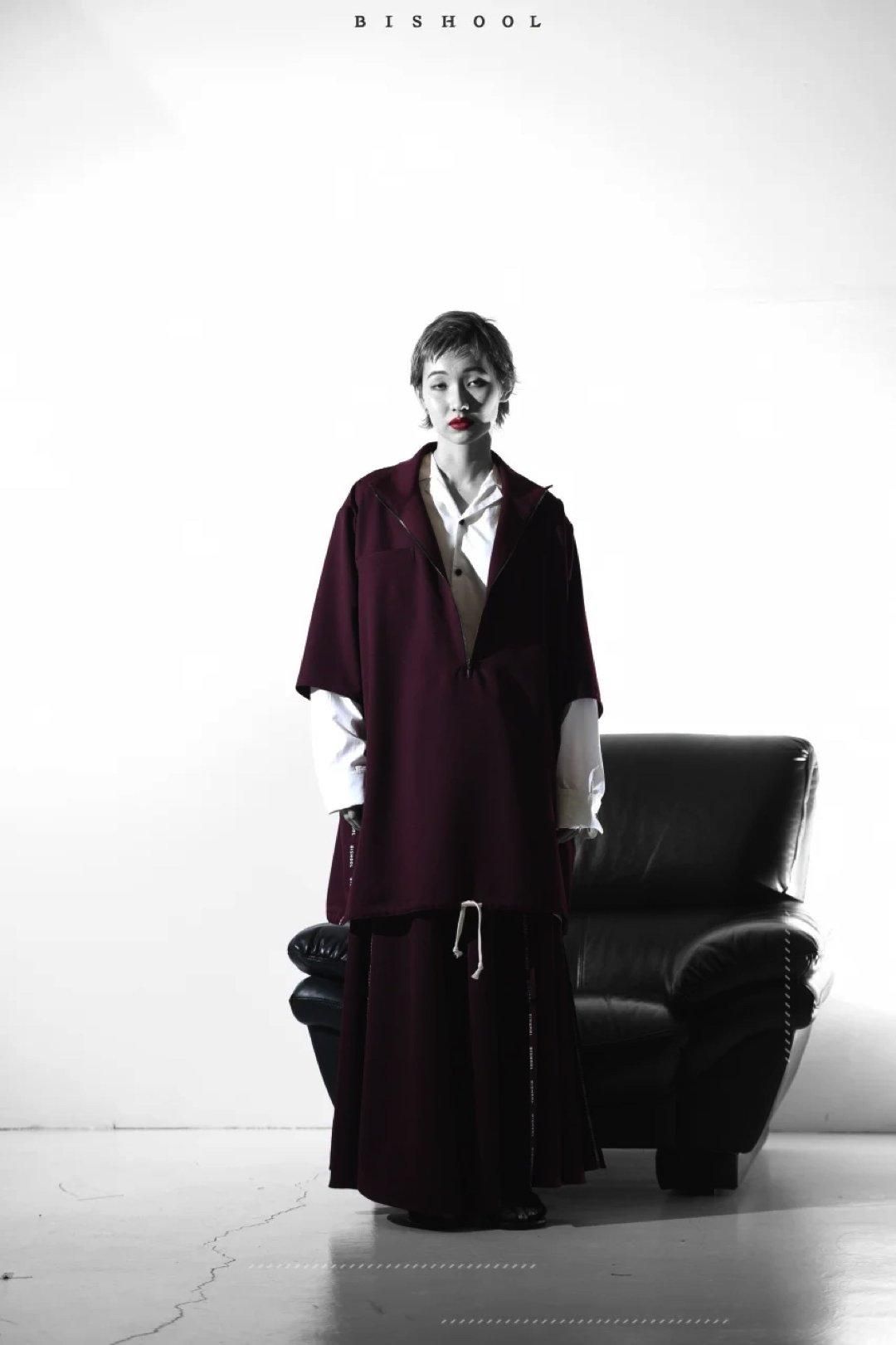 トップス HIKOOOO BISHOOL BISHOOL Wool Gabardine Half Zip Line Pullover wine(A-118