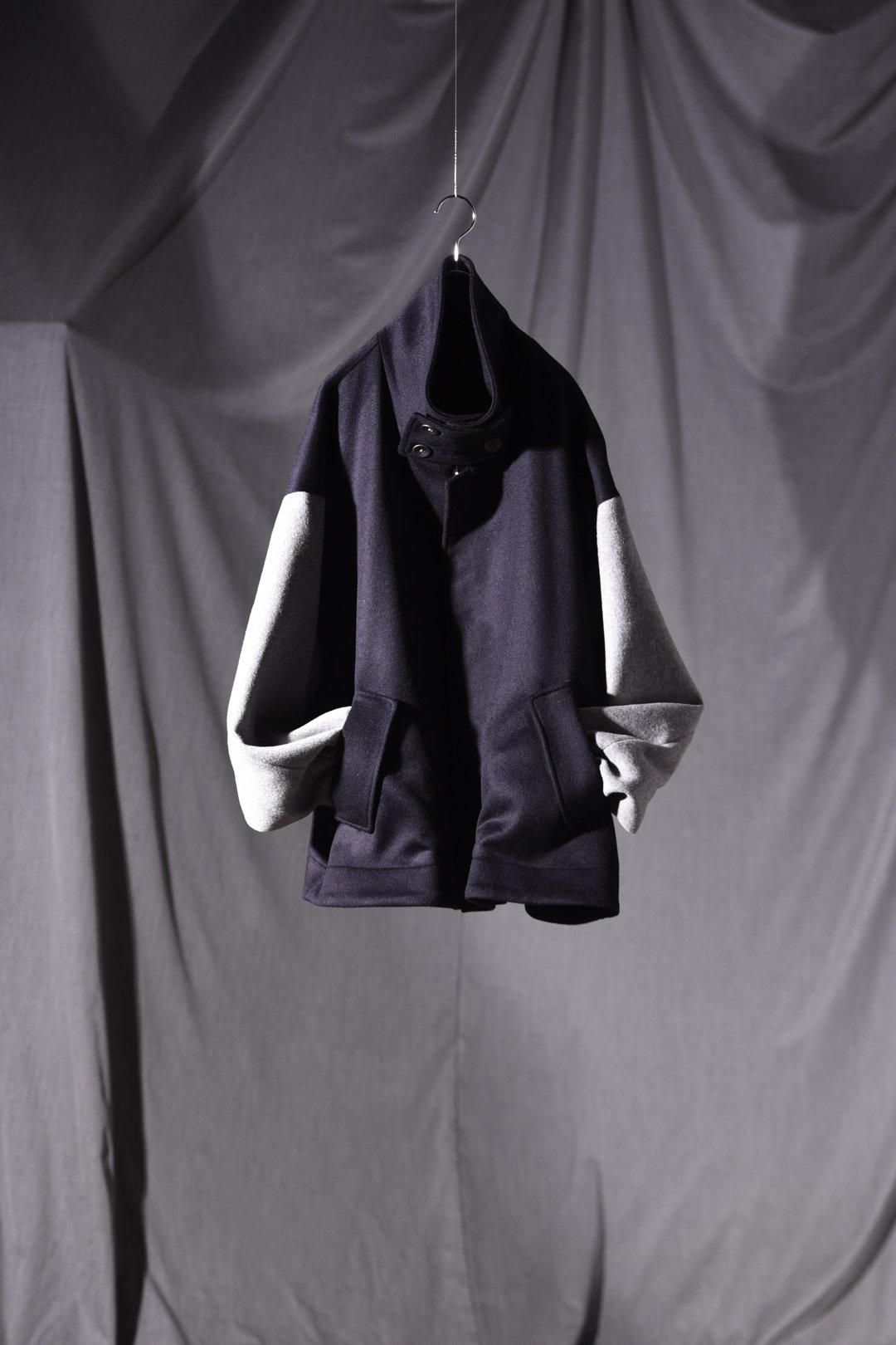 NEPHOLOGIST Wool Beaver High-Neck Blouson navy × gray - BISHOOL