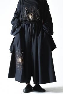 BISHOOL Sequins Embroidery Wool Gabardine Drape Pants 