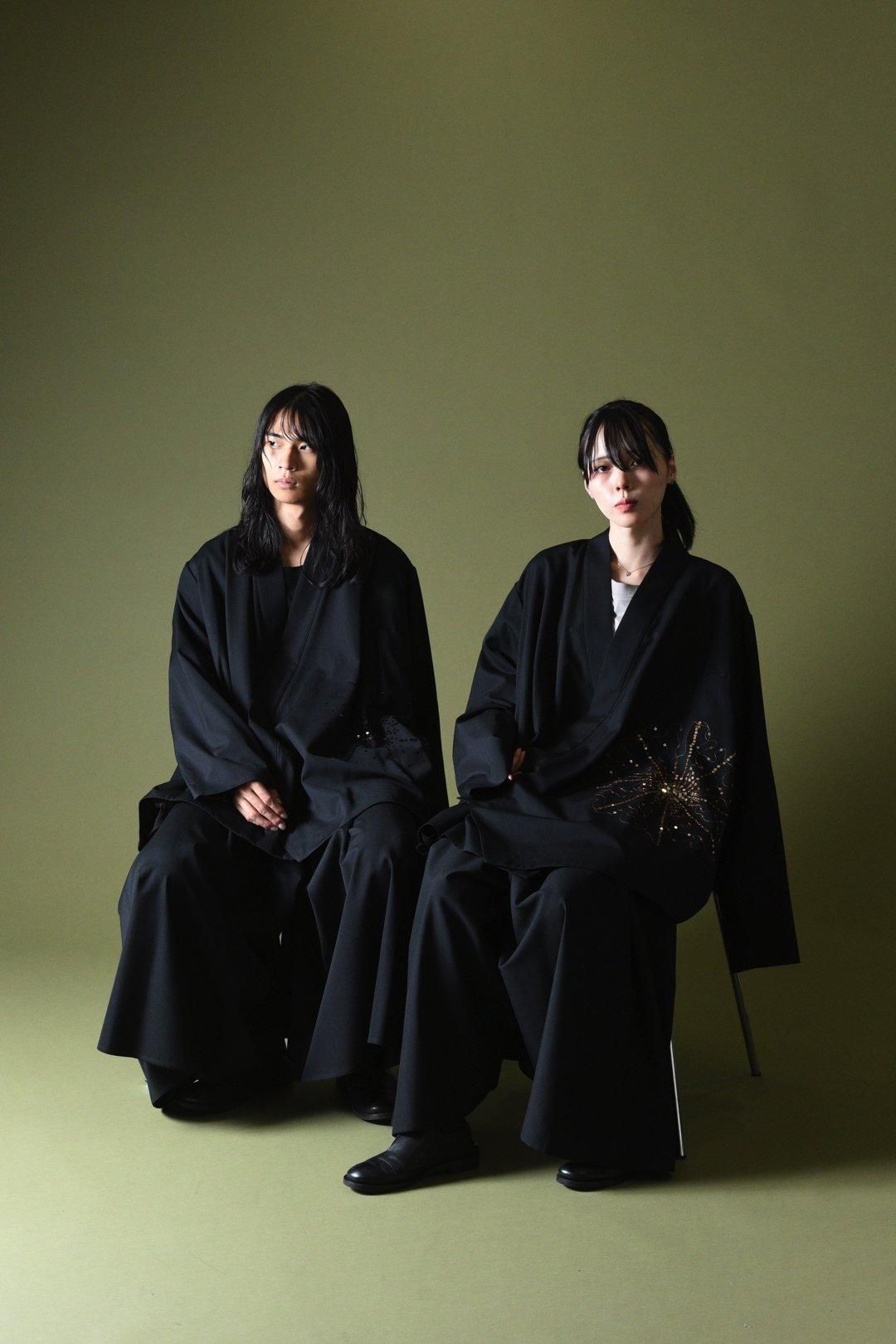 BISHOOL Sequins Embroidery Wool Gabardine KIMONO Jacket