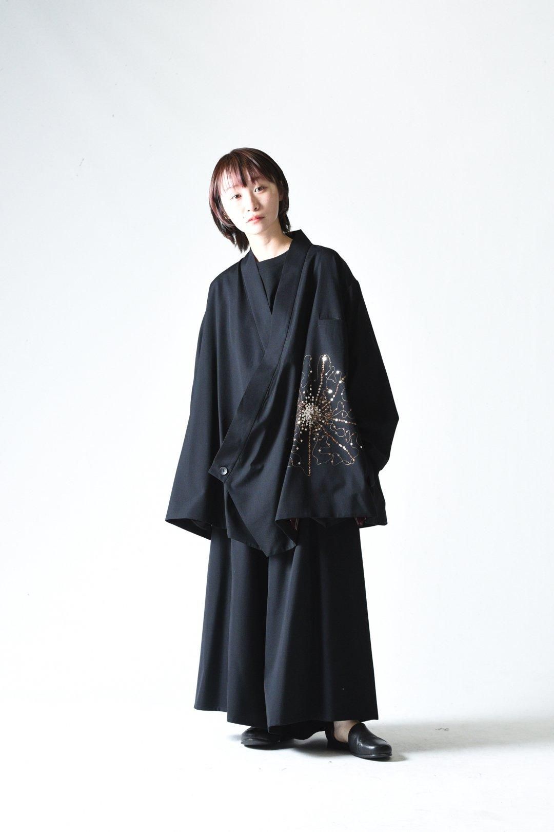 BISHOOL Sequins Embroidery Wool Gabardine KIMONO Jacket