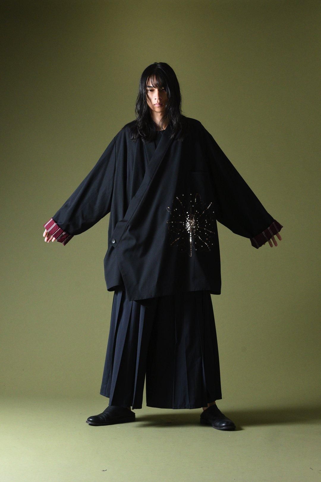 BISHOOL ウールギャバジン 着物 ジャケット 花火 BISHOOL Sequins Embroidery Wool Gabardine KIMONO Over Jacket