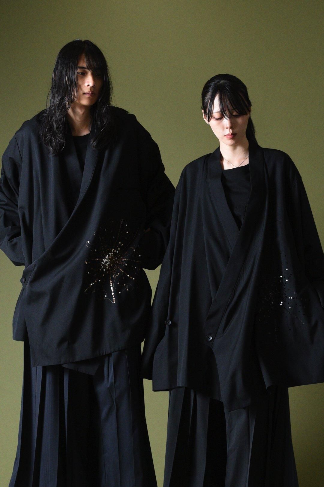 BISHOOL ウールギャバジン 着物 ジャケット 花火 BISHOOL Sequins Embroidery Wool Gabardine KIMONO Over Jacket