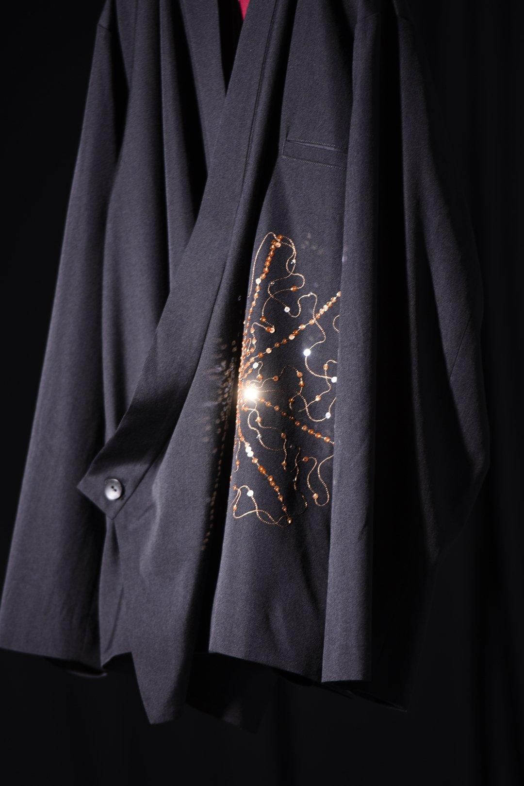 BISHOOL ウールギャバジン 着物 ジャケット 花火 BISHOOL Sequins Embroidery Wool Gabardine KIMONO Over Jacket