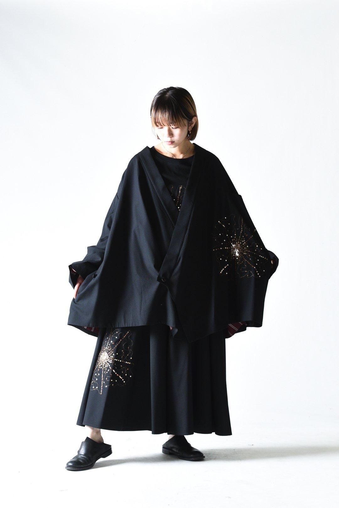 BISHOOL Sequins Embroidery Wool Gabardine KIMONO Over Jacket