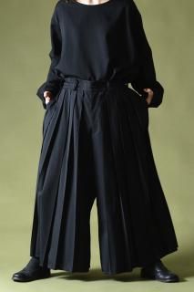 BISHOOL  Wool Gabardine Wide Pleats  Pants black