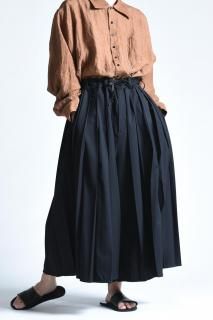 BISHOOL  Wool Gabardine Wide Pleats  Pants black