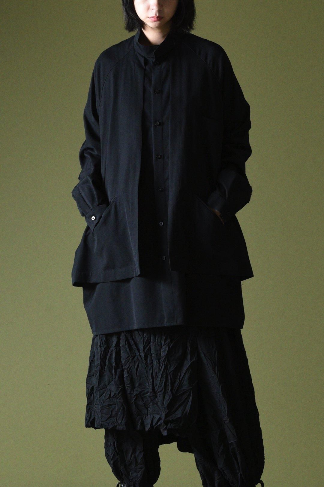 bishool ファーベスト　ビショール BISHOOL Wool Gabardine Layered Stand Shirt Jacket - BISHOOL