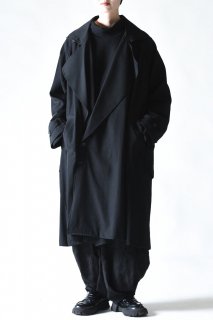 BISHOOL Wool Gabardine Big Lapel Over Trench Coat