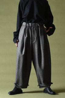 BISHOOL Belted 2 Tuck Slacks Wool Tweed gray