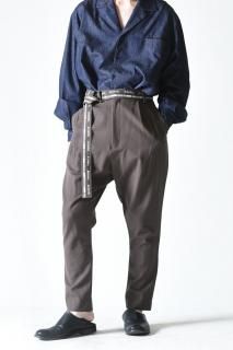 BISHOOL Wool Gabardine Belted 1 Tuck Slacks mocha