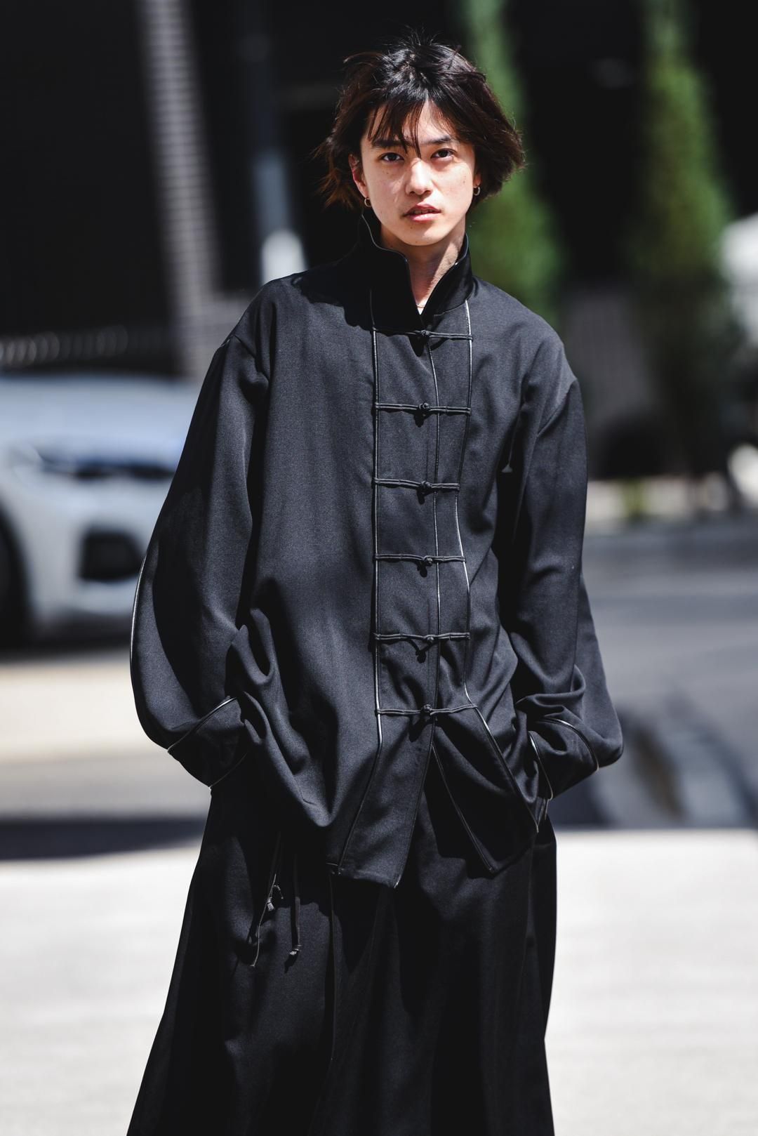 BISHOOL Wool Gabardine Leather Piping China Jacket - BISHOOL