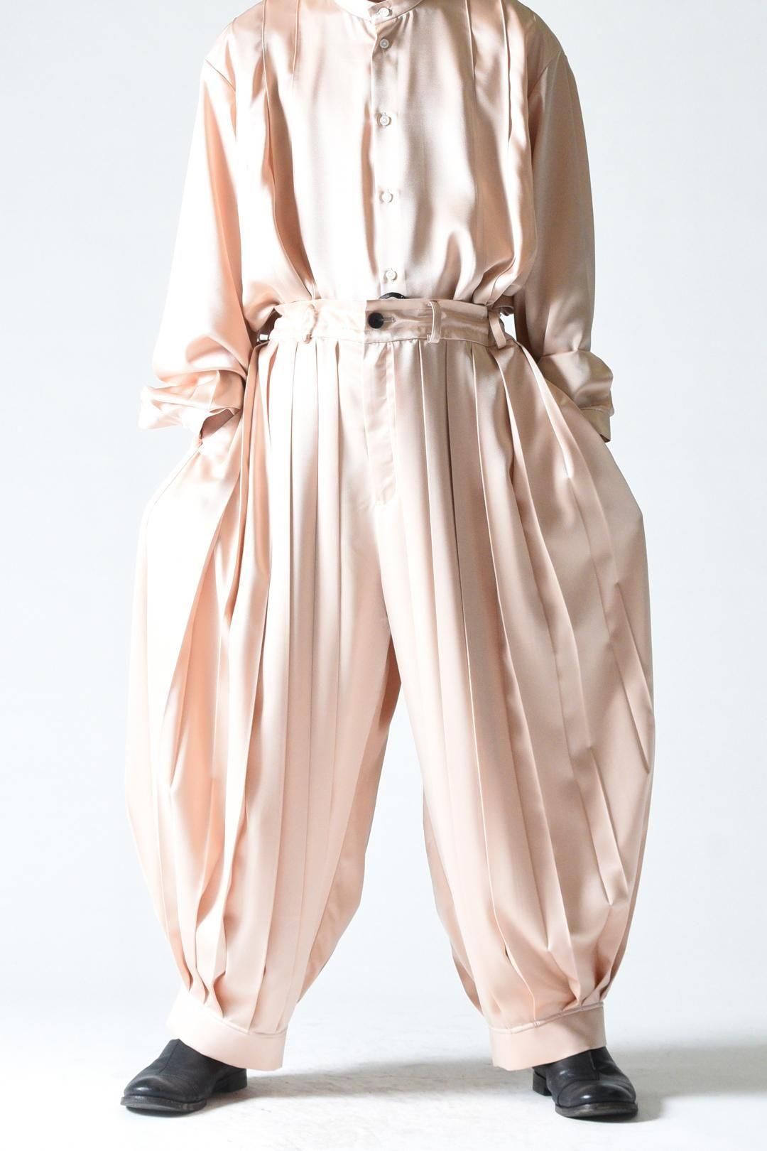 BISHOOL Dress Satin Wide Pleats Lantern Pants pink - BISHOOL