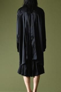 BISHOOL Dress Satin Wide Pleats  Shirt black