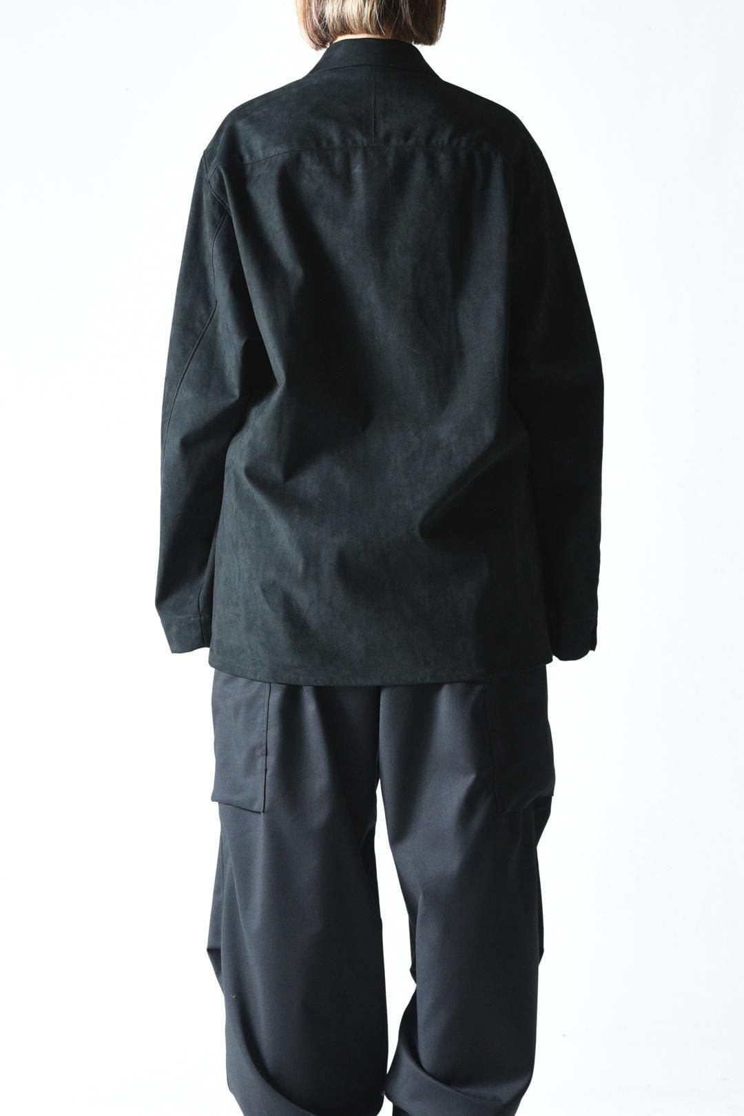 edwina horl open collar shirts シャツジャケット ESSAY SYNTHETIC SUEDE OPEN COLLAR SHIRT Black - BISHOOL
