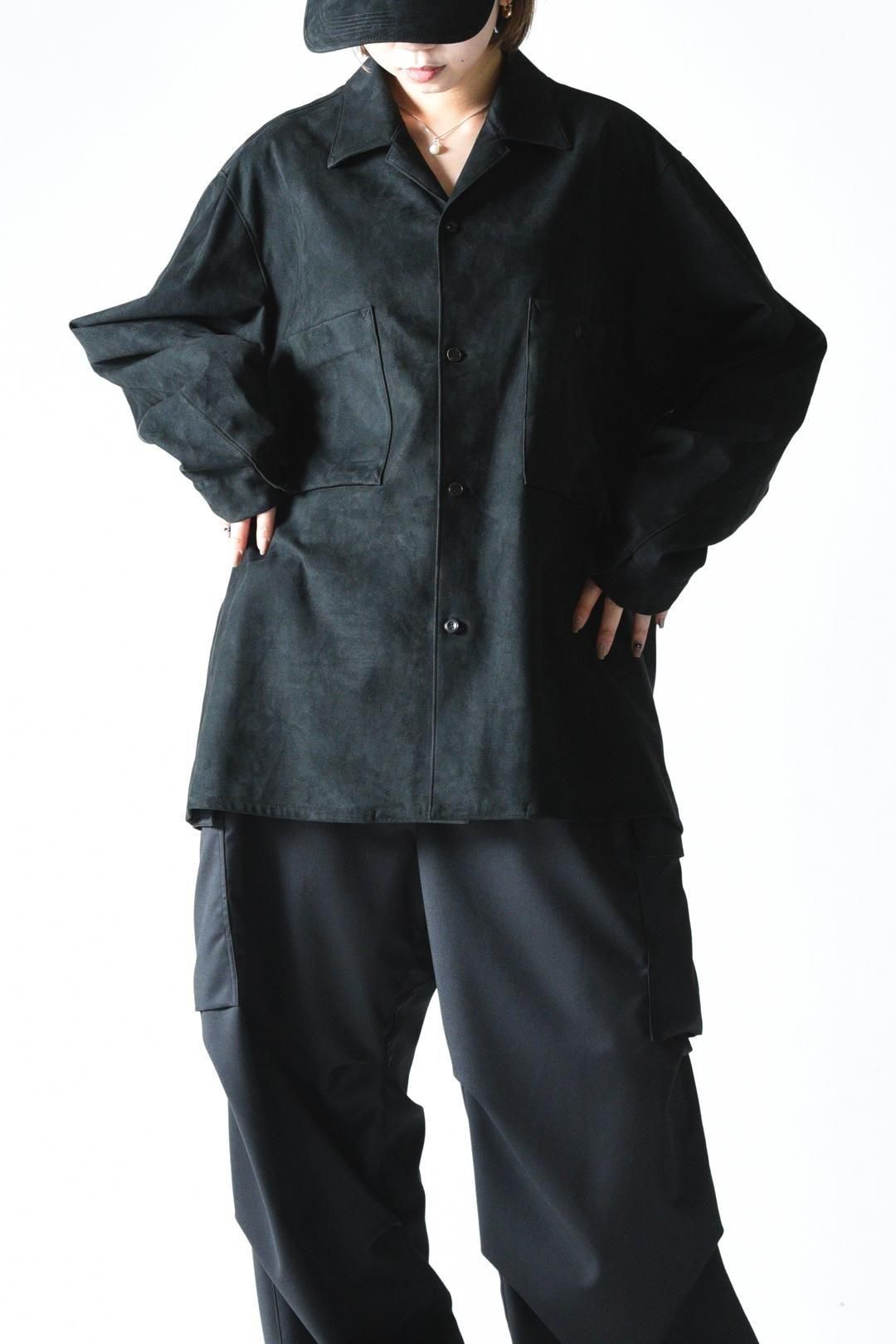 edwina horl open collar shirts シャツジャケット ESSAY SYNTHETIC SUEDE OPEN COLLAR SHIRT Black - BISHOOL