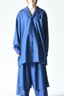 BISHOOL 4oz Denim Drape Oversized  Shirt fade