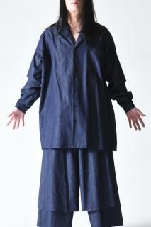 BISHOOL 4oz Denim Drape Oversized  Shirt indigo
