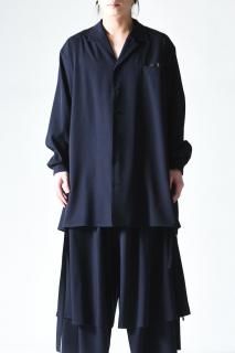 BISHOOL Wool Gabardine Drape Oversized  Shirt navy