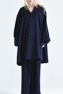 BISHOOL Wool Gabardine Drape Oversized  Shirt navy