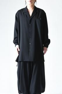 BISHOOL Wool Gabardine Drape Oversized  Shirt black