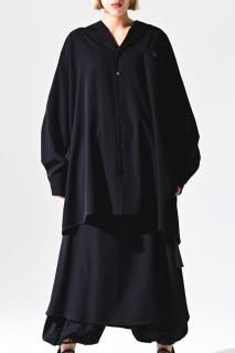 BISHOOL Wool Gabardine Drape Oversized  Shirt black