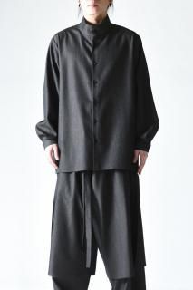 BISHOOL Wool Gabardine Stand Collar Shirt ash beige