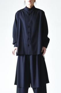 BISHOOL Wool Gabardine Stand Collar Shirt navy