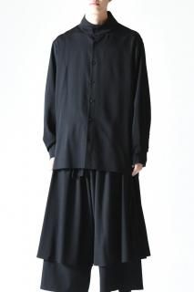 BISHOOL Wool Gabardine Stand Collar Shirt black