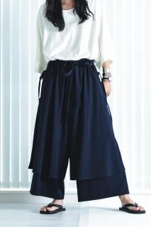 BISHOOL Wool Gabardine Rope Layered  navy