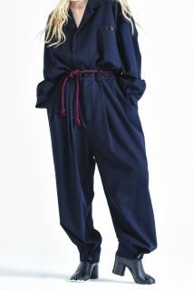 BISHOOL Wool Gabardine  Wide Slacks navy