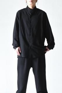 BISHOOL Linen Viscose Stand Collar Shirt black
