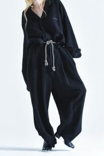 BISHOOL Linen Viscose  Wide Slacks black