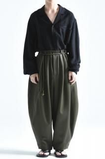 BISHOOL Wool Gabardine  Volume Pants khaki