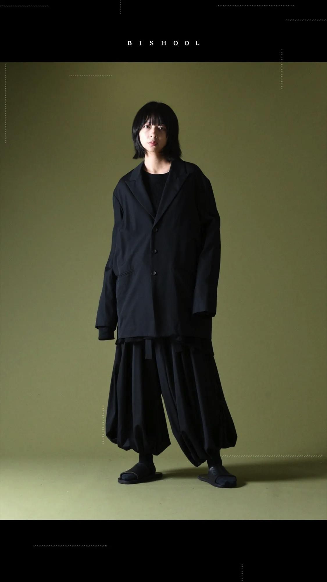 BISHOOL Wool Gabardine KIMONO Balloon Pants black - BISHOOL