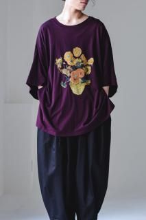 BISHOOL Embroidery Giza Cotton Big-T -himawari- wine
