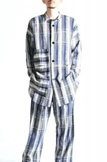 YANTOR Blue Check Khadi Pasted Shirt Coat