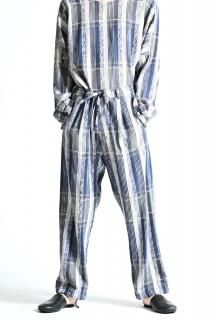 YANTOR Blue Check Khadi 1 Tuck Wide Pants