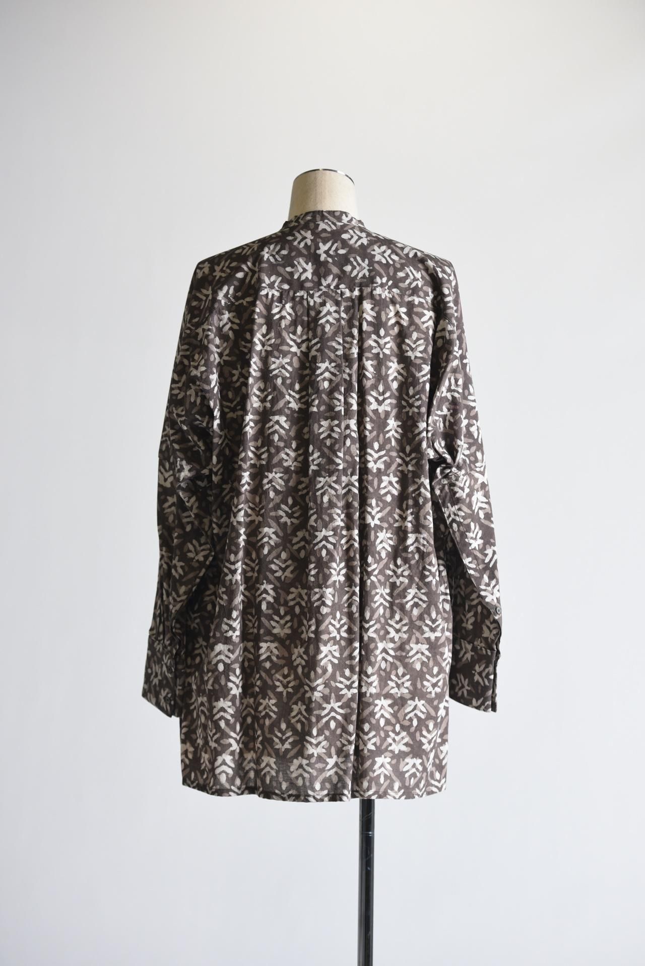 YANTOR Block Print Long Shirt Brown:02 - BISHOOL,Edwina Horl