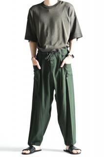 YANTOR 6ply Khadi Cotton Switching Wide Pants Khaki Green 24