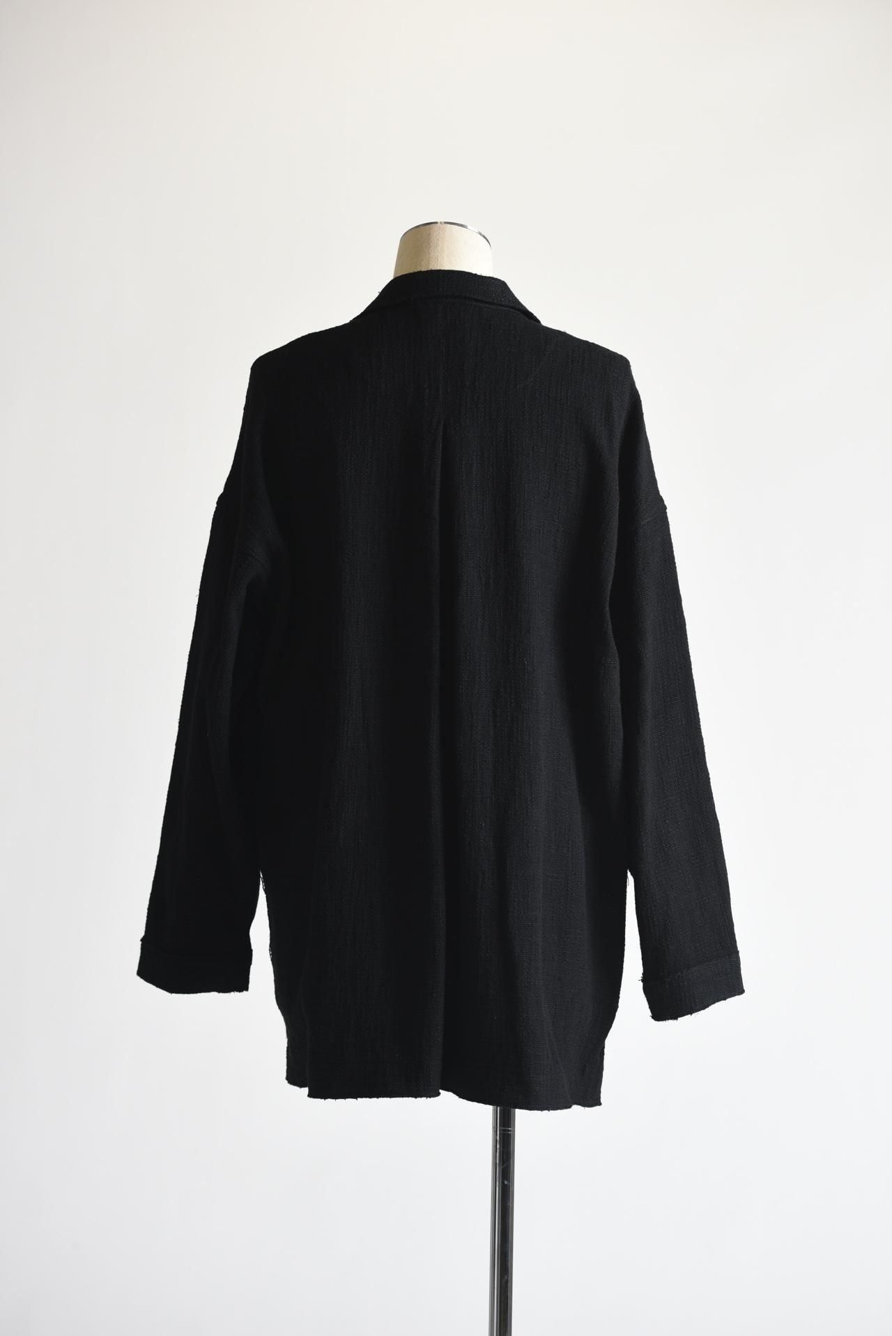 ジュンアシダ ☆ ボーダー 立体襟 ウール ジャケット 7 日本製 ブラック ポータークラシック PC-027-1813 GABARDINE SHIRT JACKET