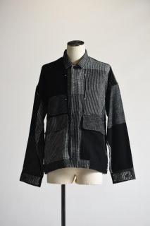 YANTOR 16ply Block Khadi Jacquard FlyFront Jacket whiteblack