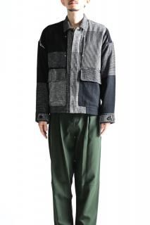 YANTOR 16ply Block Khadi Jacquard FlyFront Jacket whiteblack
