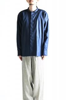 YANTOR Glazed Linen Flyfront Shirt Navy